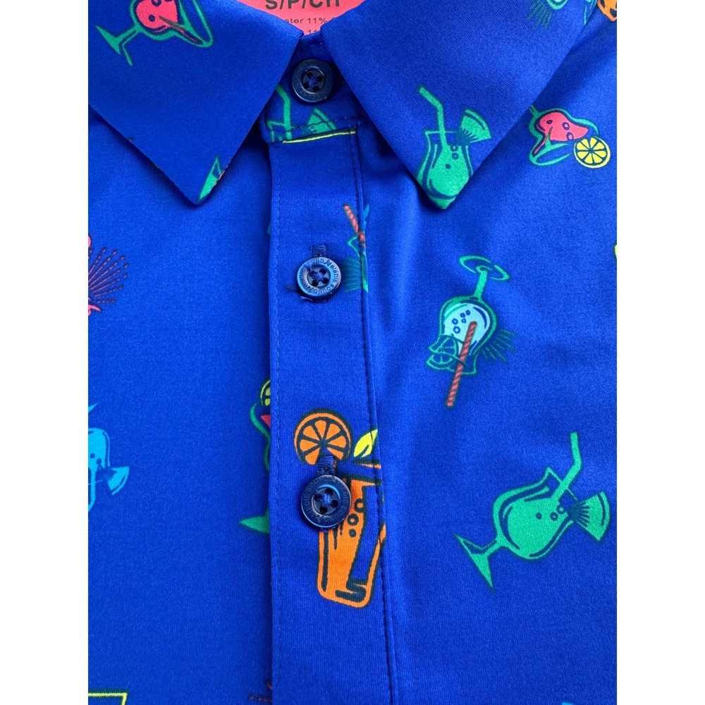 Birdie & Bound Mens Blue Cocktail Print Golf Polo Shirt Size S P CH - Picture 4 of 16